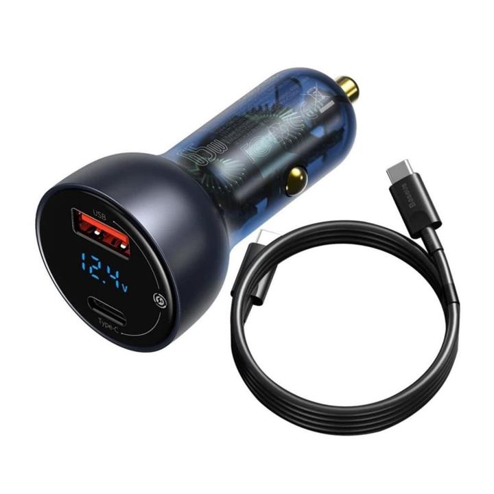 شارژر فندکی باسئوس مدل dual quick charger 65w به همراه کابل usb-c